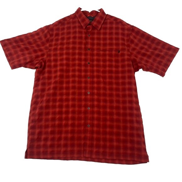 Eddie Bauer Shirt Men's Tall Large Red  Short Sleeve Plaid VTG Hiking Fishing‎ - Picture 1 of 12